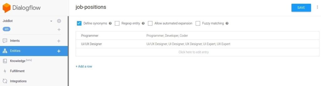 DialogFlow Entities