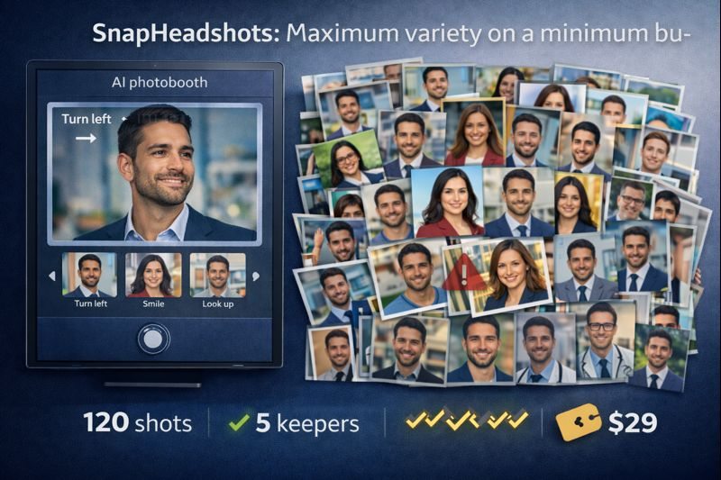 SnapHeadshots: Maximum variety on a minimum budget
