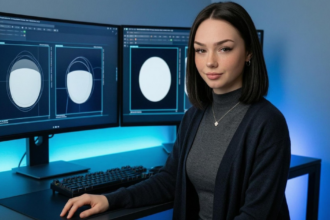 A fictional AI creator working with controlled visual variations in a prompt-testing environment, generated with APOB AI.